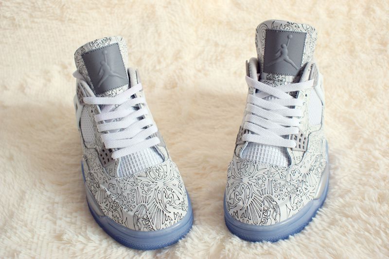 New Air Jordan 4 Laser Anniversary Silver Blue Shoes - Click Image to Close